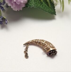 Vintage Victorian Ornate Etched Cornucopia Gold Filled Watch Fob Charm Pendant